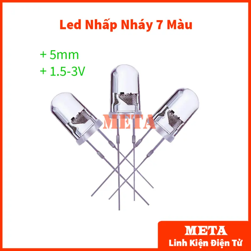 [GÓI 5 CON] Led nhấp nháy 7 màu 5mm 1.5-3V, Led tự đổi màu nhấp nháy, Led 7 màu 2 chân 0
