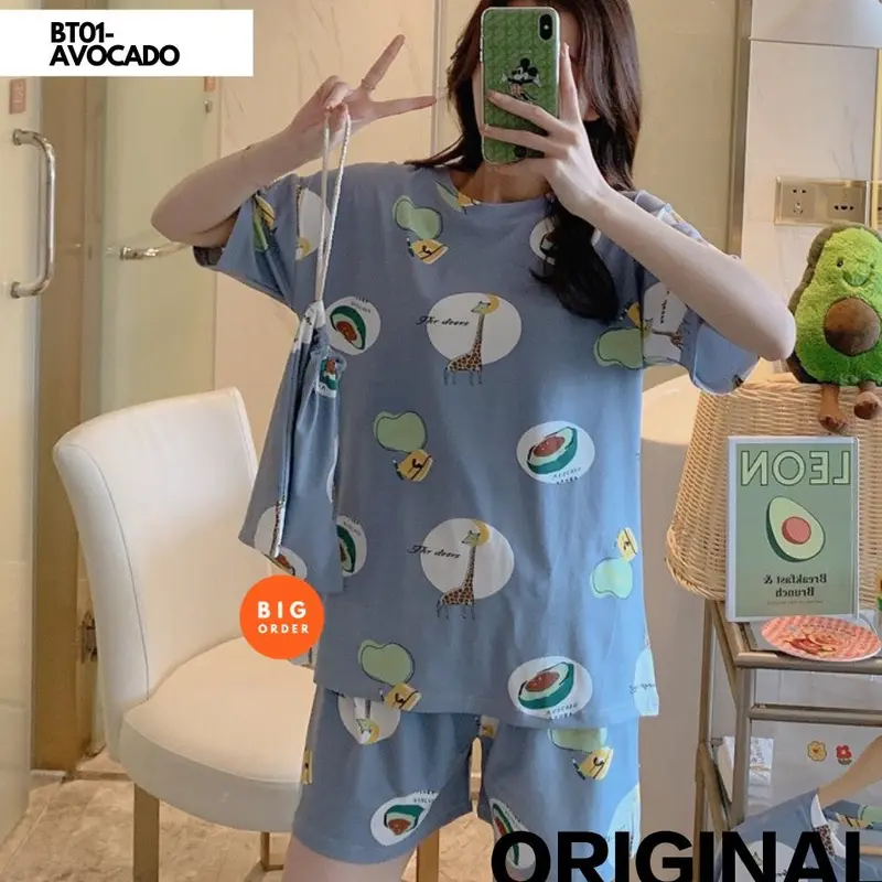Baju Tidur Wanita Piyama Lengan Pendek Motif Karakter Pakaian Tidur Wanita - Baju Tidur Korea - BT01 - BO Dewasa Fit Katun Lembut 2