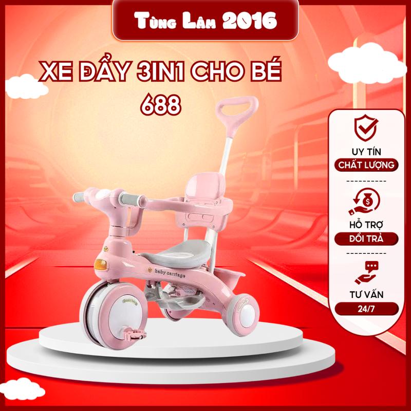 Xe đẩy kiêm xe chòi chân, xe đạp 3 bánh có khung bảo vệ an toàn cho trẻ em (688) Đồ Chơi