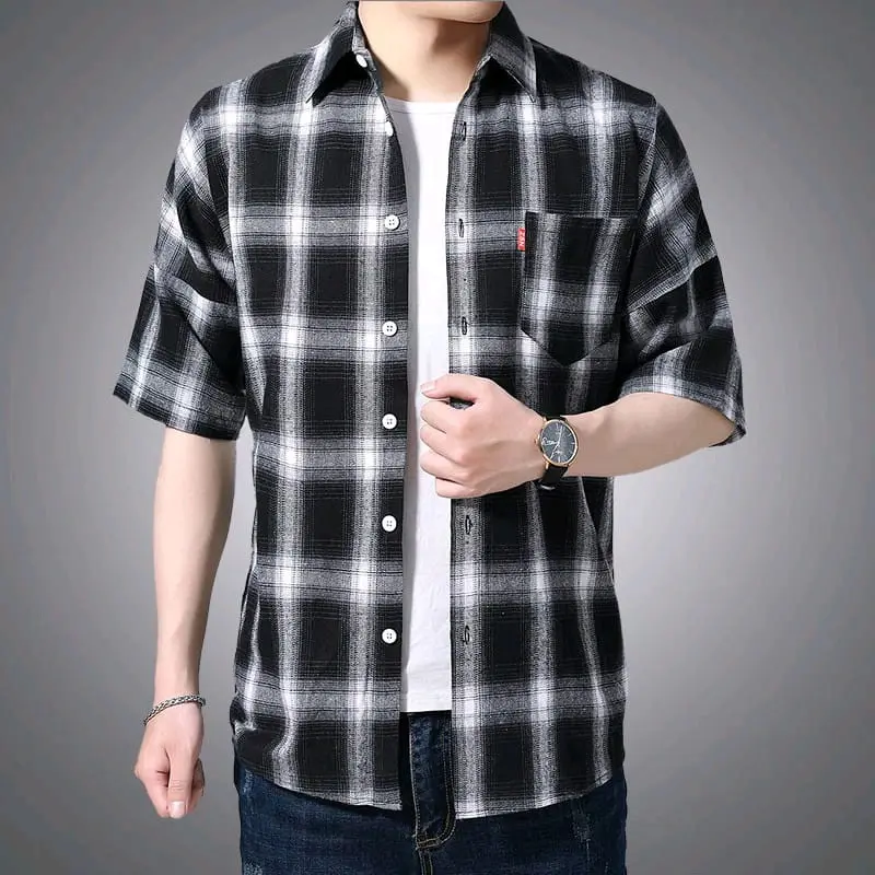 FASHION PRIA WANITA KEKINIAN KEMEJA FLANEL LENGAN PENDEK PREMIUM UNISEX TERBARU