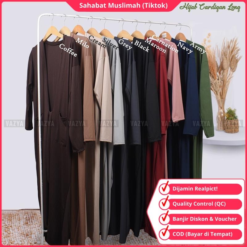 Jilbab Instan Kerudung Instant Hijab Cardigan Jumbo 2 in 1 yang Menyatu dengan Kardigan Khimar Bahan Jersey Panjang Simple Syari Muslim Cantik Warna Hitam Putih Navy Milo Mocca Abu-Abu Maroon Pink 1