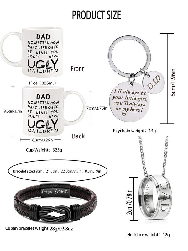 Men's 2024 Summer New Fashionable Jewelry Set, Pendant Necklace Keychain Link Braided Bracelet Matching Jewelry & Mug for Party, Trendy All-match & Exquisite Jewelry As Gift 1
