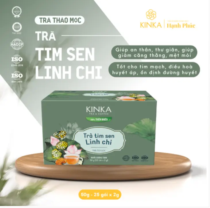 KINKA - Trà Tim Sen Linh Chi Túi Lọc, Tư Nhiên, Hữu Cơ, Thảo Mộc