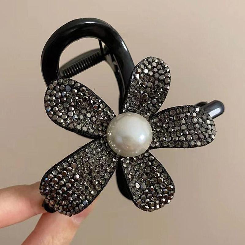 Product Introduction of Light Luxury Simple And Elegant Sparkling Flower Clip Female Bun Hair Clip Back Of Head Hair Clip Bright Flash Flower Shark Clip Versatile Exquisite Headdress 16