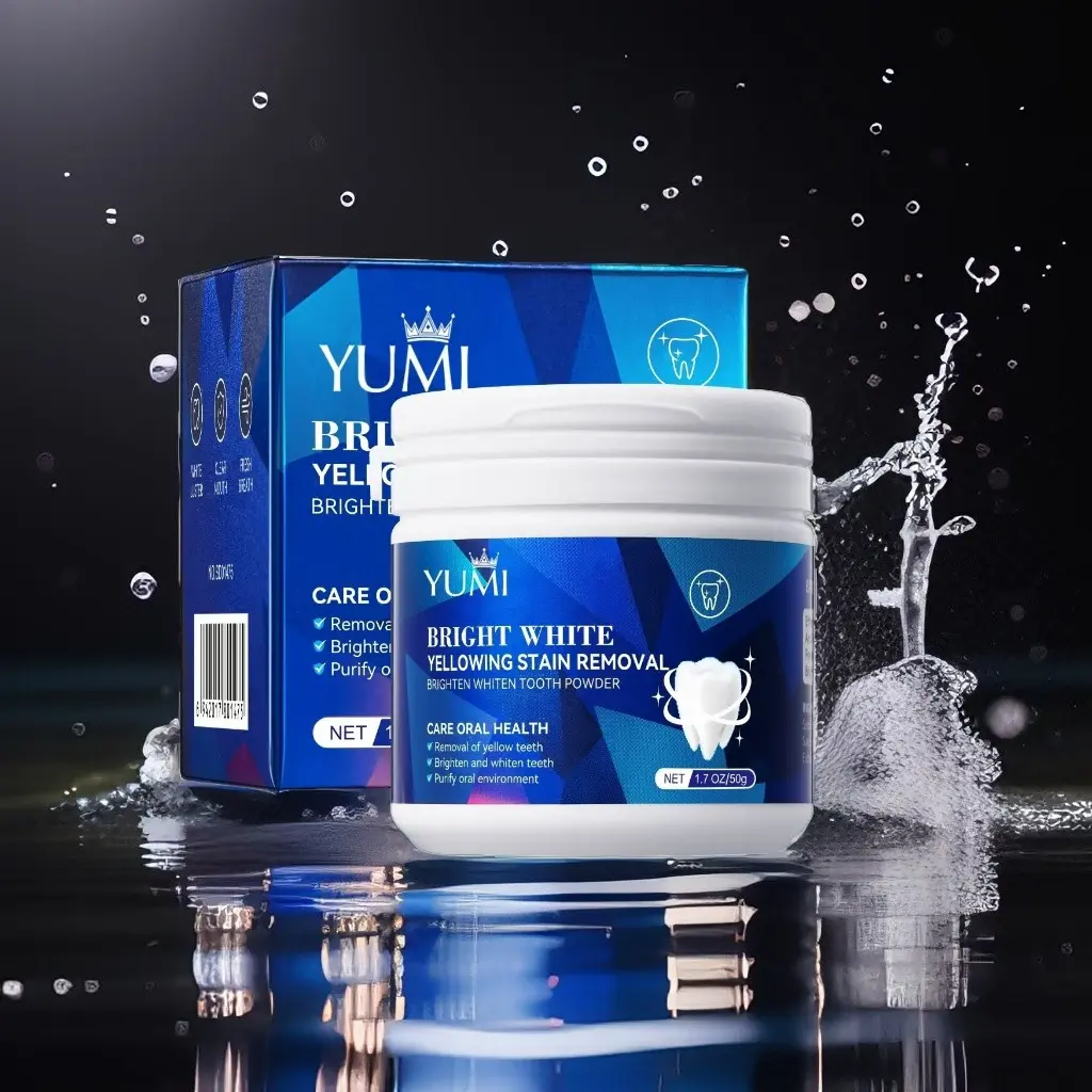 YUMI TEETH WHITENING POWDER 50g Oral Brush  Bright White FDA Tooth brushing gums Cleanser Cleansing whitening strips