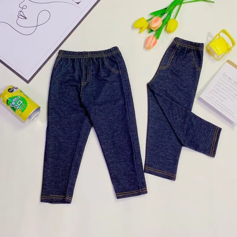 Quần dài giả jean bé trai bé gái chất jean thun co giãn tốt form baggy siêu xᶖnh 1