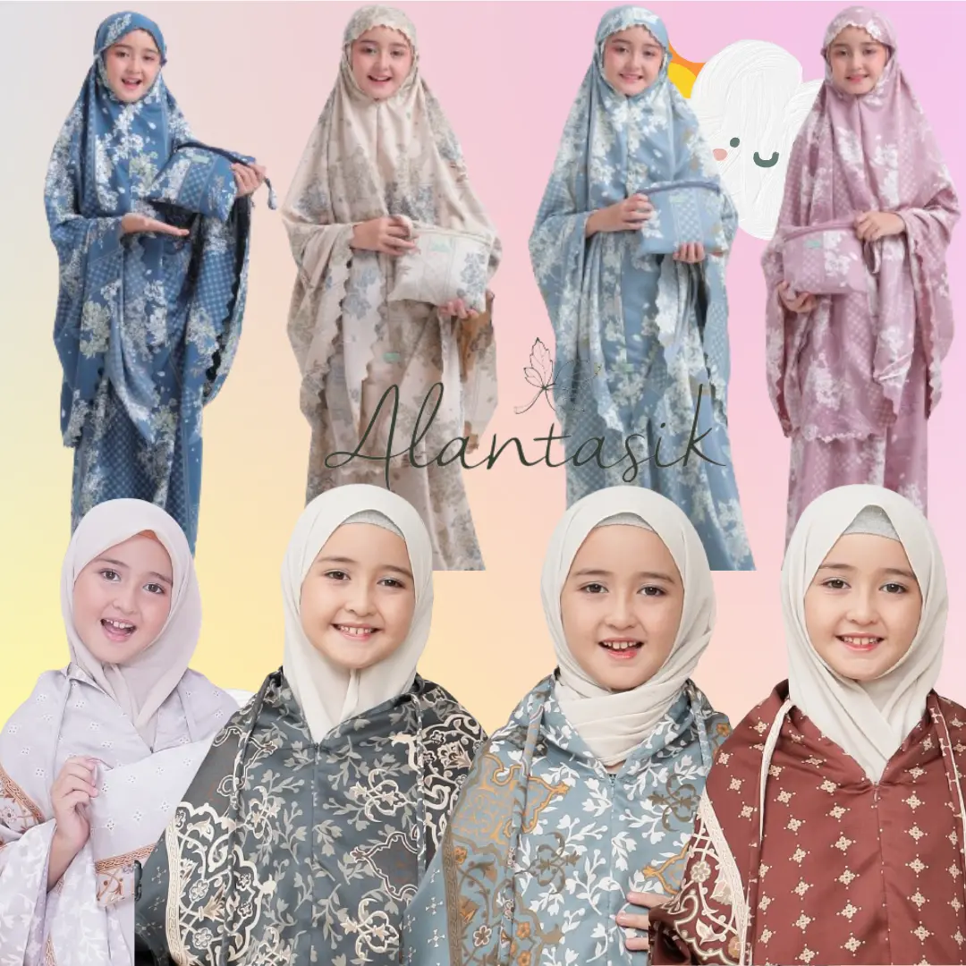 Mukena anak 2 in 1  Maxmara flower LASERCUT satin silk  sd kisaran Tanggung 8,9,10,11,12,13 tahun