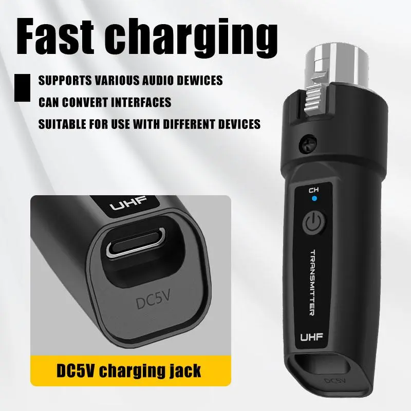 Wireless Microphone System, 1 Set USB Rechargeable Wireless Microphone Transmitters with Receiver, Professional Wireless Microphone Transmitter for Guitar & Amplifier, Audio 5