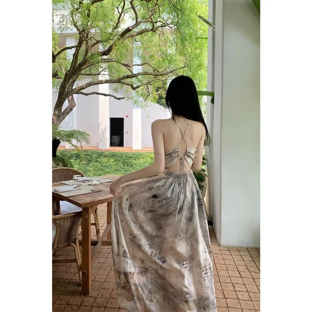 Váy Hai Dây Hoa, Phong Cách Cô Gái Nóng Bỏng Ngọt Ngào Váy Mùa Xuân Cổ Tích Thiết Kế Hở Lưng Buộc Dây Gợi Cảm Và Thanh Lịch, Váy Chữ A Bó Sát Eo