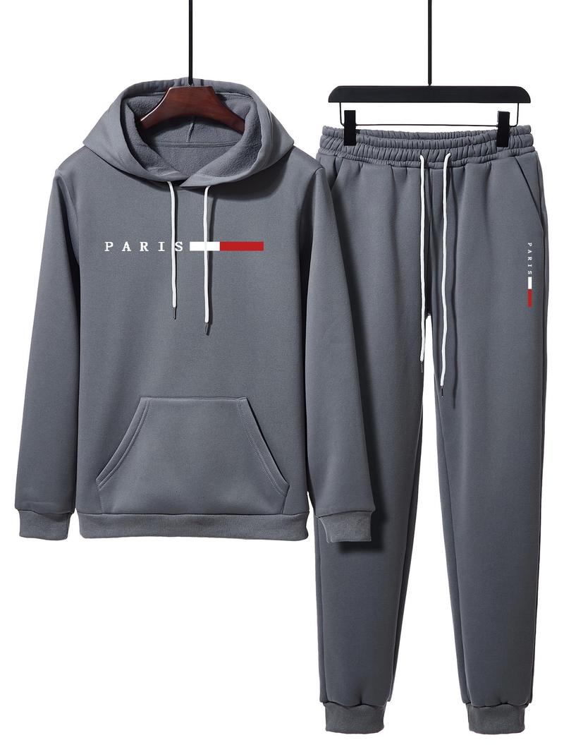 Product Introduction of Men's Letter Print Drop Shoulder Sweatshirt & Drawstring Waist Sweatpants Two-piece Set, Regular Fit Casual Fashion Cozy Breathable Two Piece Outfits for Daily Workout Running, Men's Clothes for Fall & Winter 6