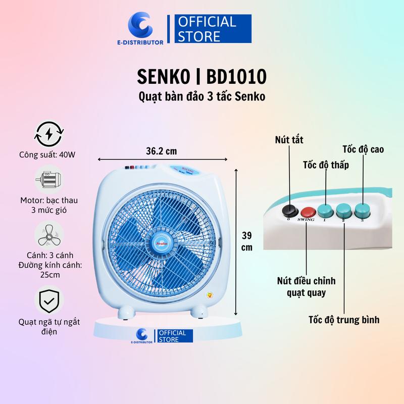 Quạt Bàn Đảo 3 tấc Senko BD1010 - Màu ngẫu Nhiên - Hàng Chính Hãng Fan QuạT 40db mới quatdien