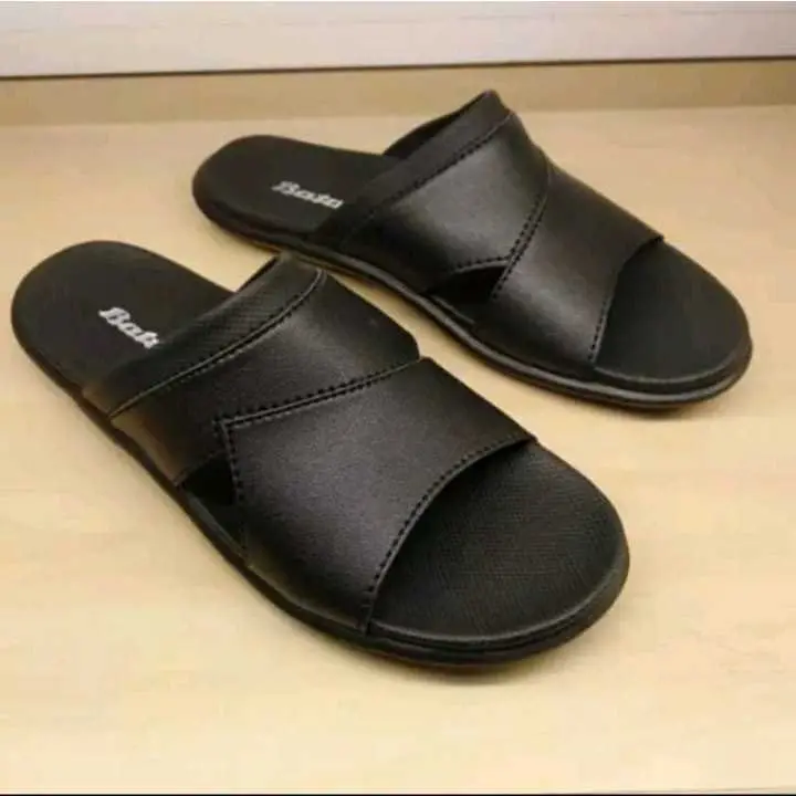 Bata Sandal Pria Skip Black Size 39-43 New Produk Selop Terbaru - Hitam Matte Terlaris cowo Kulit 0