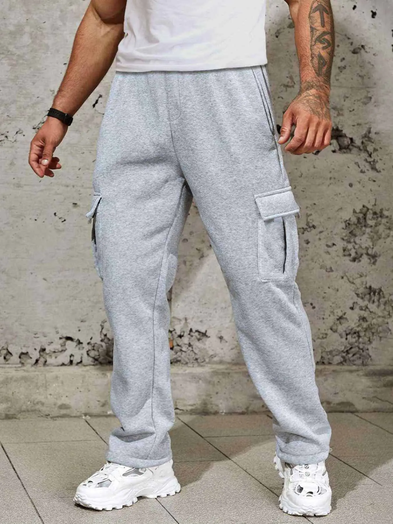 Men's Solid Flap Pocket Cargo Pants, Street Fashion Casual Elastic Waist Trousers for Daily Wear, Men's Bottoms for Spring & Fall