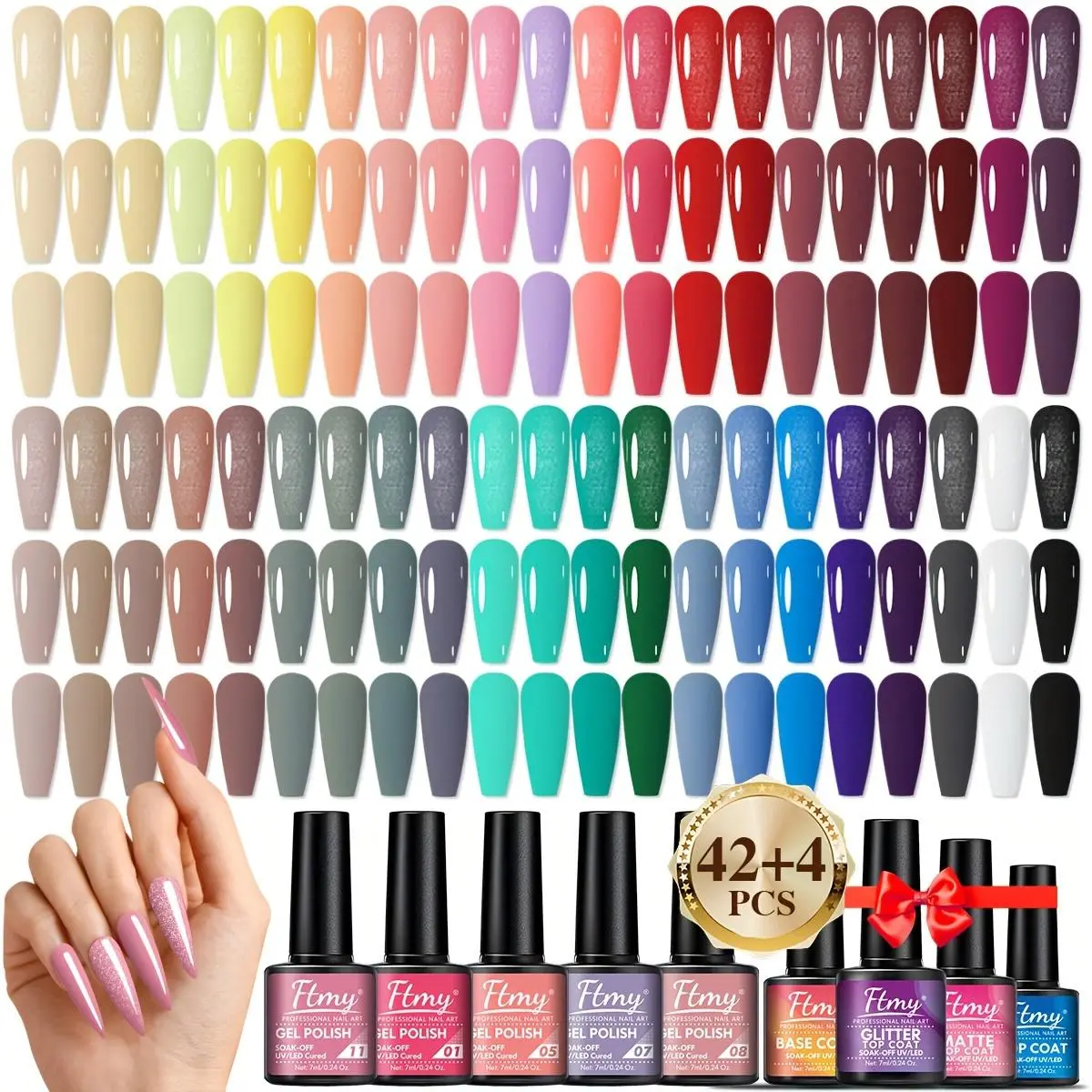 42 Colors Gel Polish Kit, 46pcs/Set Nail Polish & Base Coat & Top Coat & Matte Top Coat & Glitter Top Coat, Suitable for UU/LED Lights, Gifts for Women and Girls Wedding and Party