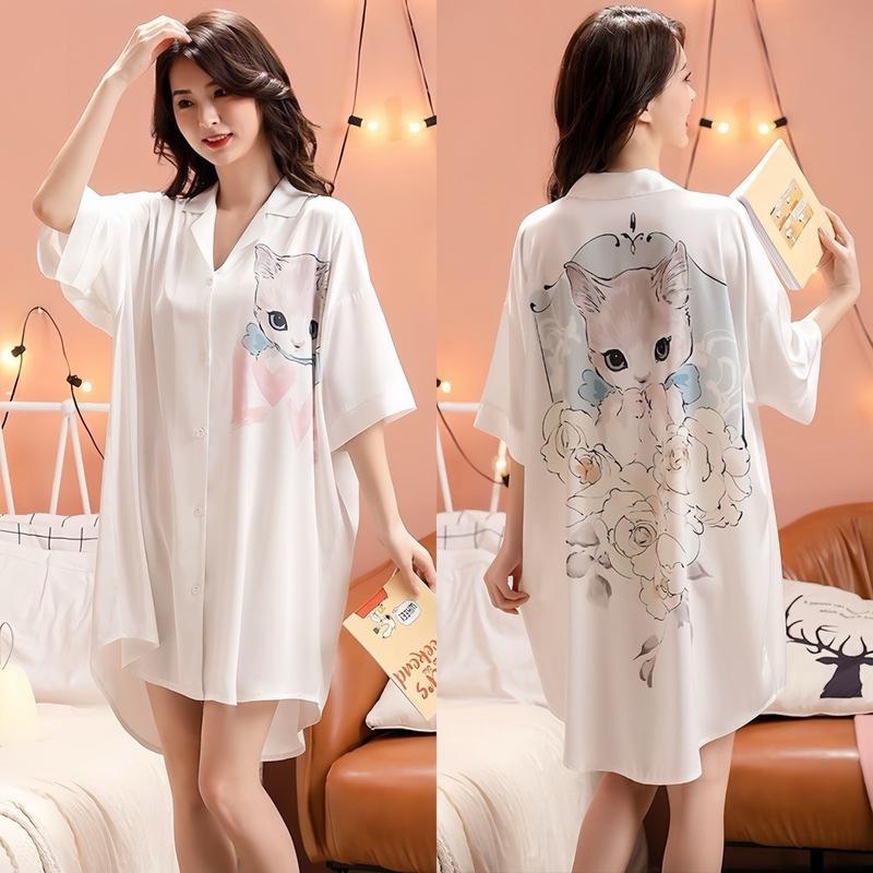 Hisexy Váy ngủ Sơ mi lụa latin sơmi pijama in 3D cao cấp vải mềm mịn mát SM16 2