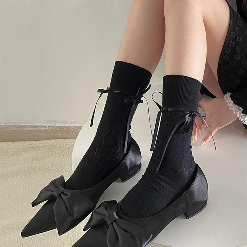 Product Introduction of Women Beautiful Calf Socks, Elastic Soft Bow Tie-up Lace Lolita Socks Stockings Boot Socks for Daily Party 18