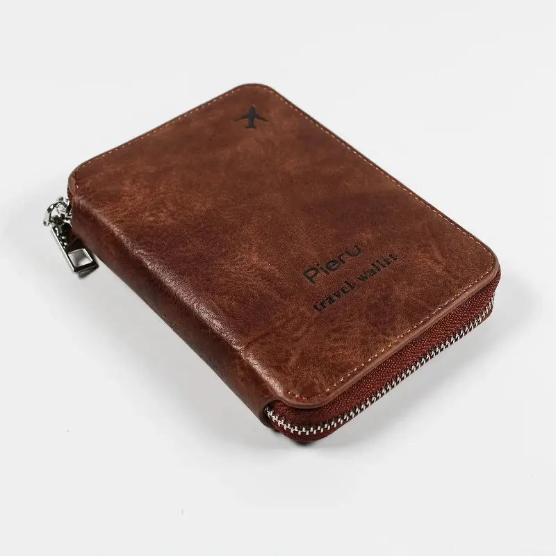Multifunctional Rfid Anti-Theft Brush Passport Holder Document Bag Travel Wallet Zipper  Leather Case