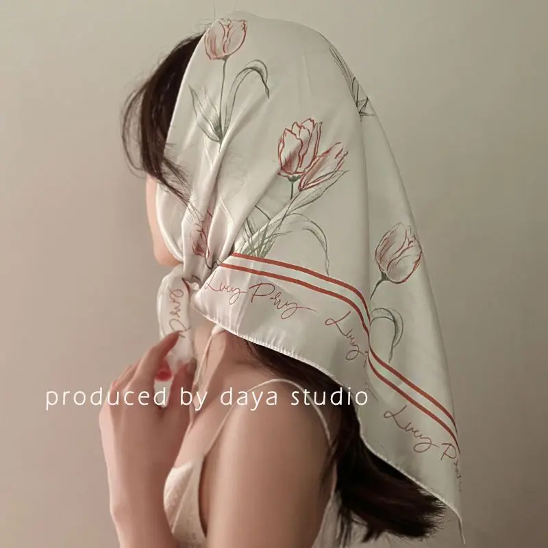 Can't Refuse Romantic French Retro Tulip Kerchief Scarf High-Grade Design Fairy Ins Tie Hair Ribbon