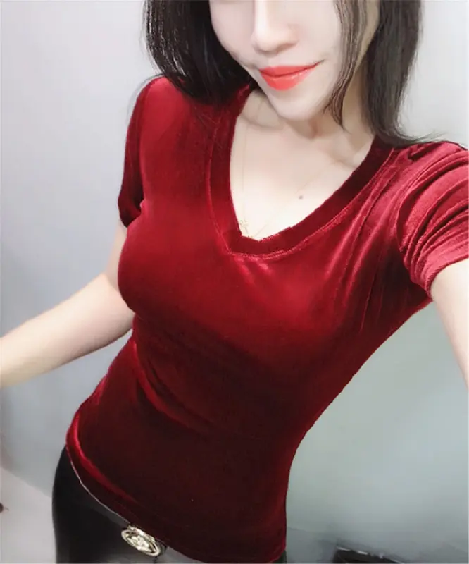 Baju Atasan Beludru premium lengan pendek Fit Melar Nyaman Simple leher V 0