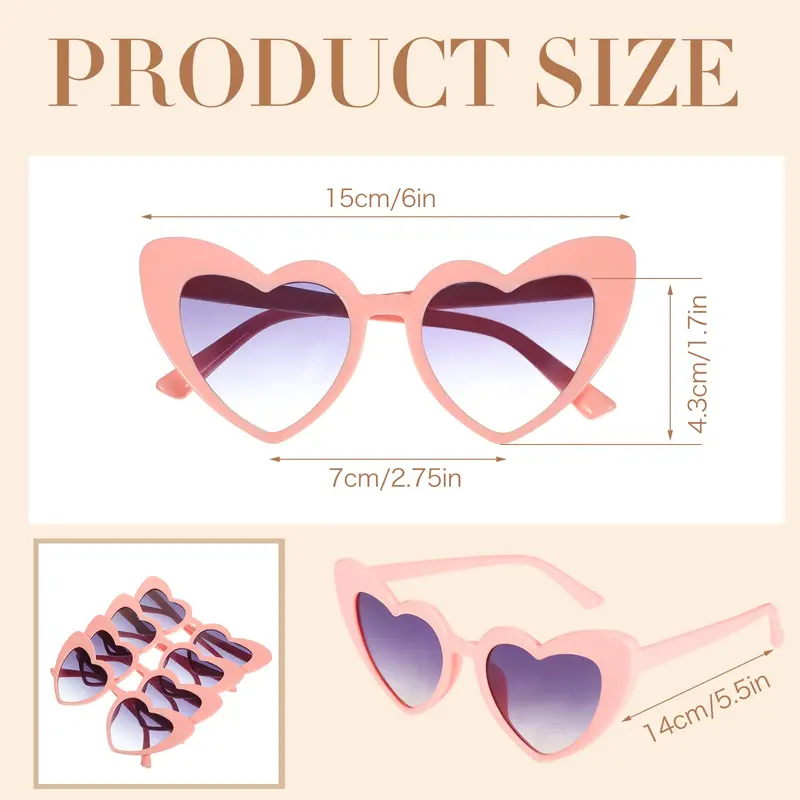 Heart Shaped Sunglasses, 12pcs/set Trendy Heart Sunglasses, Fashion Accessory for Bridal Shower, Bachelor Party, Wedding, Birthday, Party Supplies 1