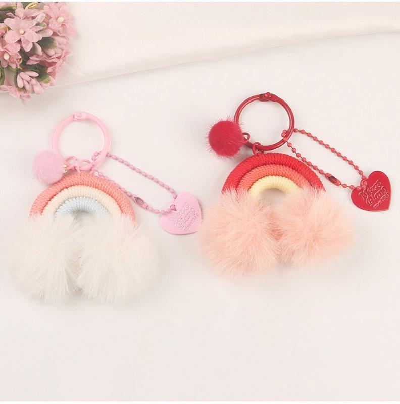 Bag Aksesoris Gantungan Kunci Tas Bentuk Pelangi Macrame Pom Pom Rainbow Hiasan 4