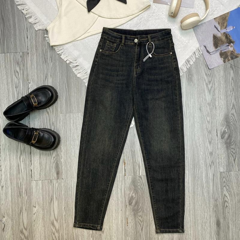 7004 BL403 live BIGSIZE quần jean nữ dáng baggy thụng co giãn 4 chiều , quần bò nữ baggy ống thụng lưng cao túi thêu chữ Pants Denim Women Ong