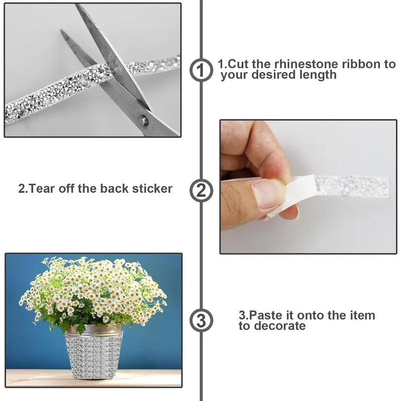 4 Rolls Crystal Resin Rhinestone Ribbons Self-Adhesive Ribbon Roll Glitter Resin Diamond Belt Bling Sparkling Diamond Ribbon Bling Stickers Wrap Crystal Roll for DIY Arts Crafts(Silver, 10mm) 3