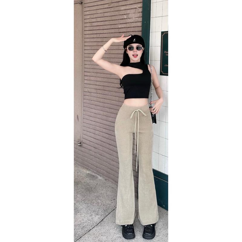 (Dài 99cm)Quần Nhung Ống Loe Nữ  Co Giãn Chất Nhung Tăm Hàn Mềm Nhẹ Ong Voi Pants Women 1