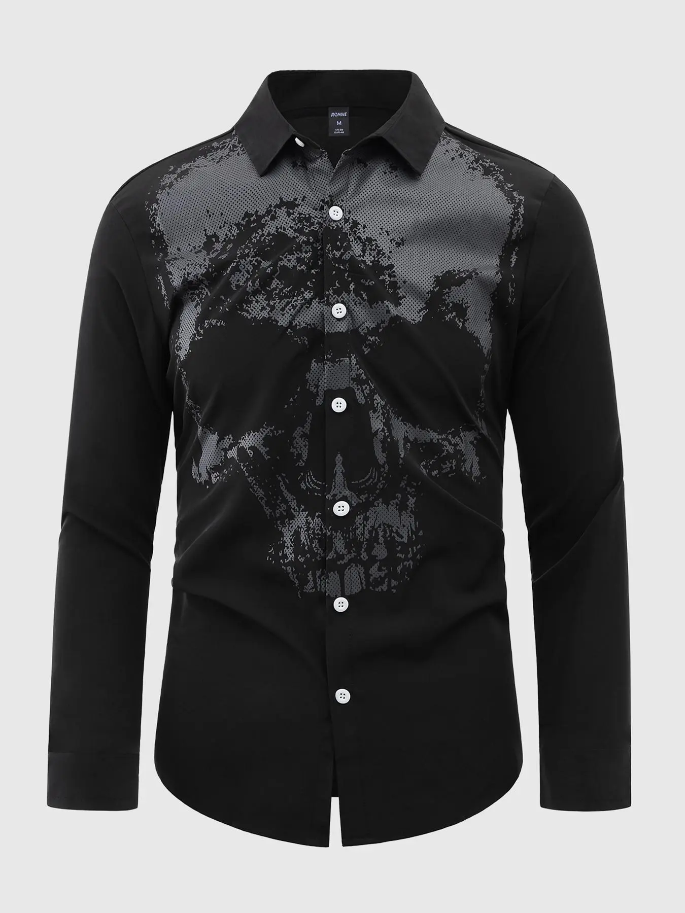 Men's Skull Print Button Front Shirt, Regular Fit Casual Long Sleeve Collared Top for Fall & Winter, Men's Clothes for Daily Wear