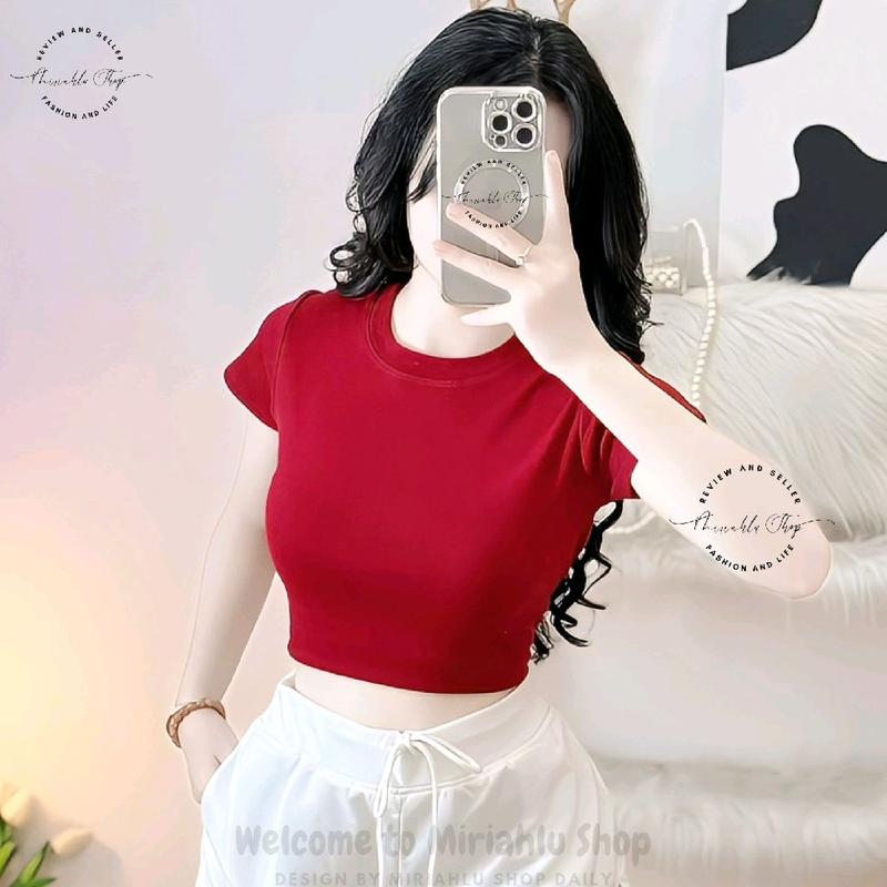 Áo Thun Croptop Borip Ôm Body Nữ Form Basic Màu Trơn, MLS_AC03, Cổ Tròn Áo Thun Women Trắng Dáng Ngắn Sò - Tết