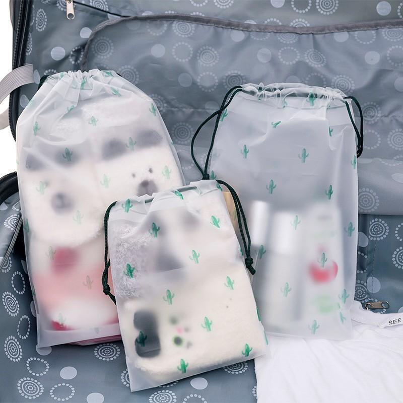 HL0072 Random 10 pcs Tas Serut Pouch Transparan Motif Karakter Travel Storage Bag Make Up Organizer Anti Air 3