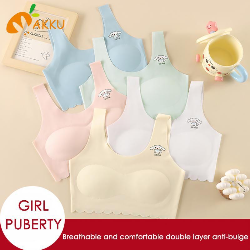 Áo Ngực Không Đường May, Cho Bé Gái, Chất Liệu Lụa Lạnh Thoáng Khí, Thích Hợp Cho Học Sinh 10 ~ 18 Tuổi, Đồ Lót Phát Triển Cho Trẻ Em, Màu Pastel, Đồ Lót Cơ Sở Cho Bé Gái, Đệm Ngực Cố Định Đàn Hồi Cao, AKKU
