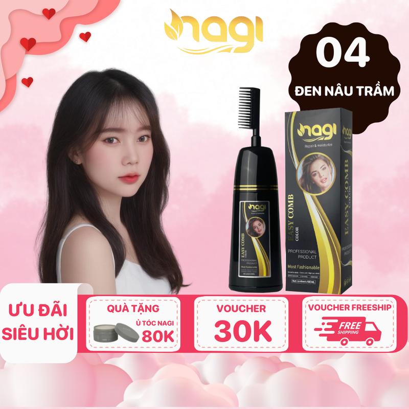 Dầu gội nhuộm tóc thảo dược Nagi màu 04 Đen Nâu Trầm chai 400ml