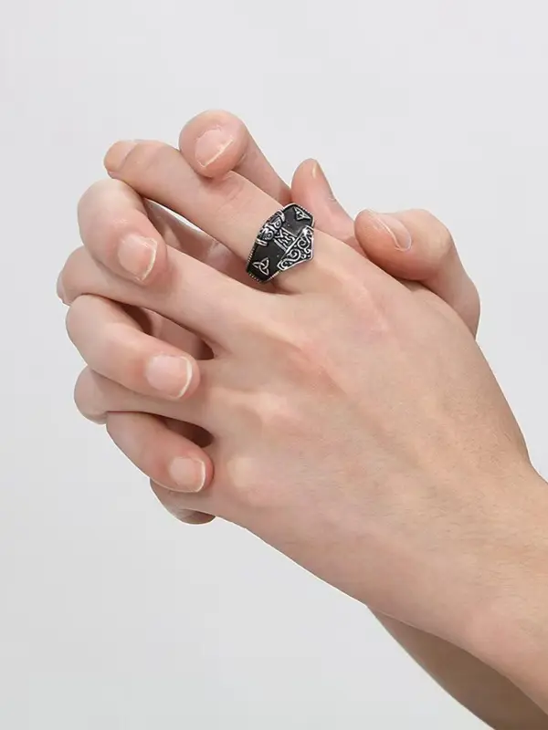 Vintage Wolf Head Design Hammer Ring, Stainless Steel Jewelry for Party, Daily Clothing Decor, Trendy All-match & Exquisite Jewelry for Birthday Gift 2