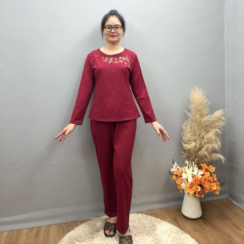 Đồ Bộ Quần Áo Trung Niên Dài Tay Chất Cotton Co Giãn Mặc Mùa Thu Đông Thêu Hoa Vi Tính Đẹp Dành Cho Bà Và Mẹ ( Mẫu Vai 3 Cúc) Nữ