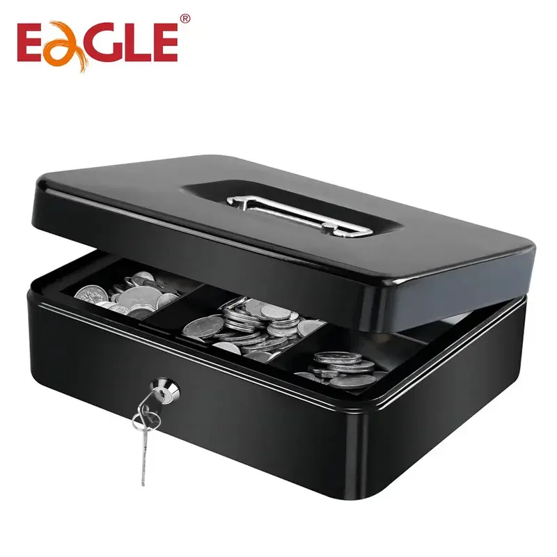 Eagle Metal Cash Box With Lock and Coin Tray Storage Box For Business Saving Money Money Bank Cash Register