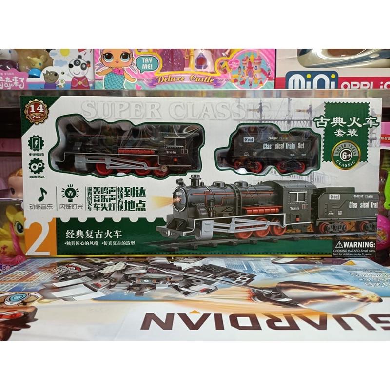 Đồ chơi đoàn tàu hỏa xe lửa đường ray có 2 toa chạy bằng pin phát đèn và âm thanh 813-2 989-188