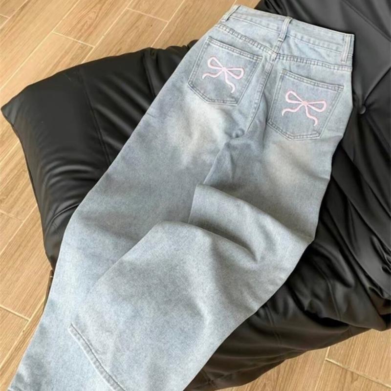 ( SUÔNG NẤM LÙN ) QUẦN JEAN NỮ THÊU NƠ HỒNG NẤM LÙN ( 90cm ) XINH XẮN ( dưới m54 ) quân quansuong namlun