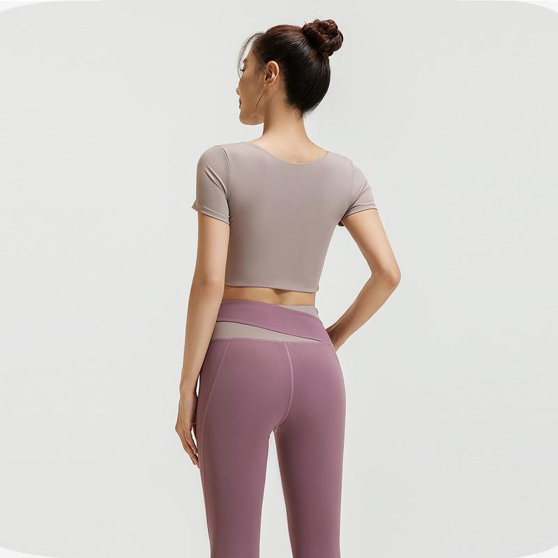 Bộ Quần Áo Tập Gym Yoga Nữ Ngắn Tay Có Mút Ngực , Đồ Tập Thể Thao Nữ Chất Thun Lạnh Co Giãn - GL18 4