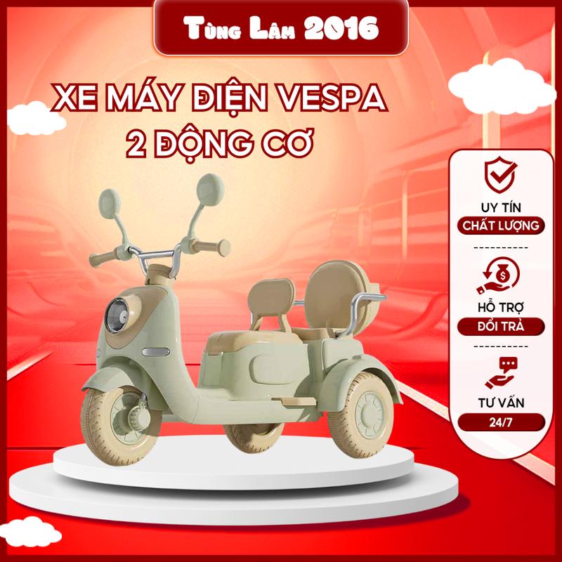 Xe máy điện, xe Vespa Đôi cho bé hàng 2 động cơ có nhạc, đèn (318) Đồ Chơi