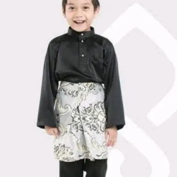 Setelan baju teluk belanga Melayu anak laki laki// Polos// Lengan panjang