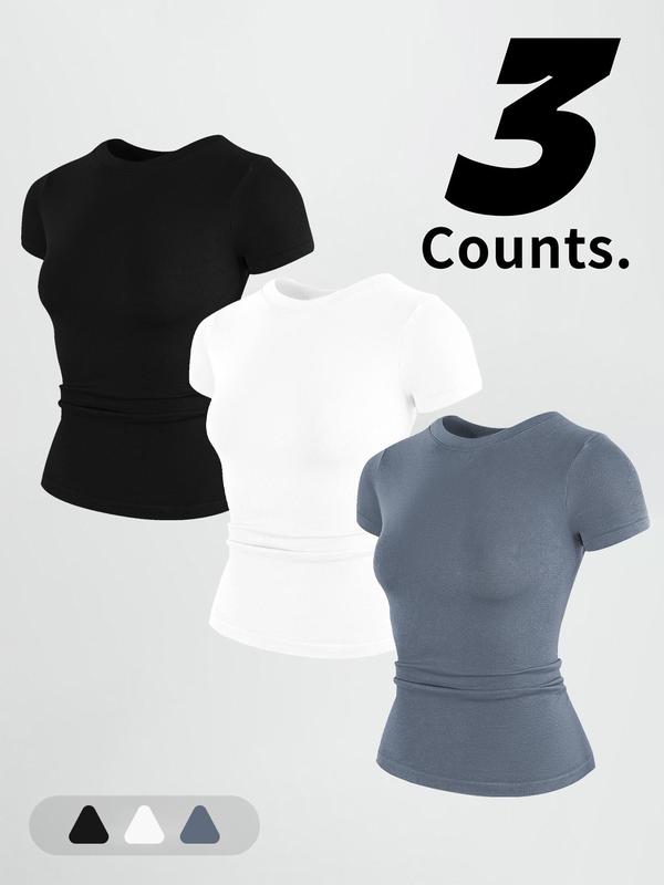 Women's Solid Color Short Sleeve Sports Tee, Quick Drying Breathable Round Neck T-shirt for Yoga Gym Workout Running, Ladies Indoor Outdoor Sportswear for All Seasons 3