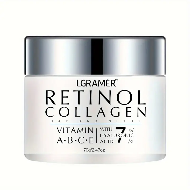[70g Retinol Cream Firms Skin] LGRAMER Retinol & Collagen Cream With Vitamin C - 70g, Day & Night Moisturizer For All Skin Types, Non-Greasy, Hypoallergenic, Firms & Smooths Sensitive Skin Skincare Comfort