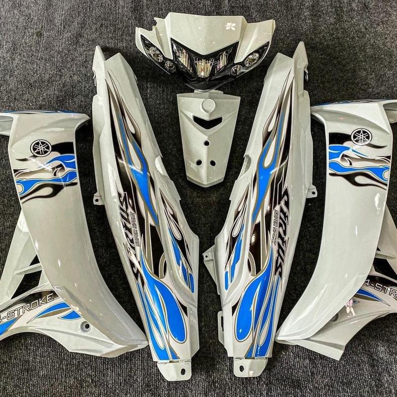 Nhãn Dán cho xe sirius mẫu decal lửa xanh đen đẹp Tem