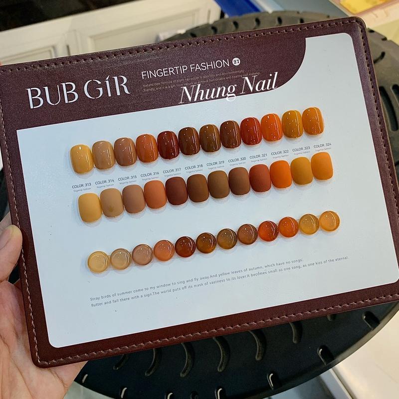 Set sơn tông nâu-cam đất 12 màu Bubgir, kèm bảng màu nail
