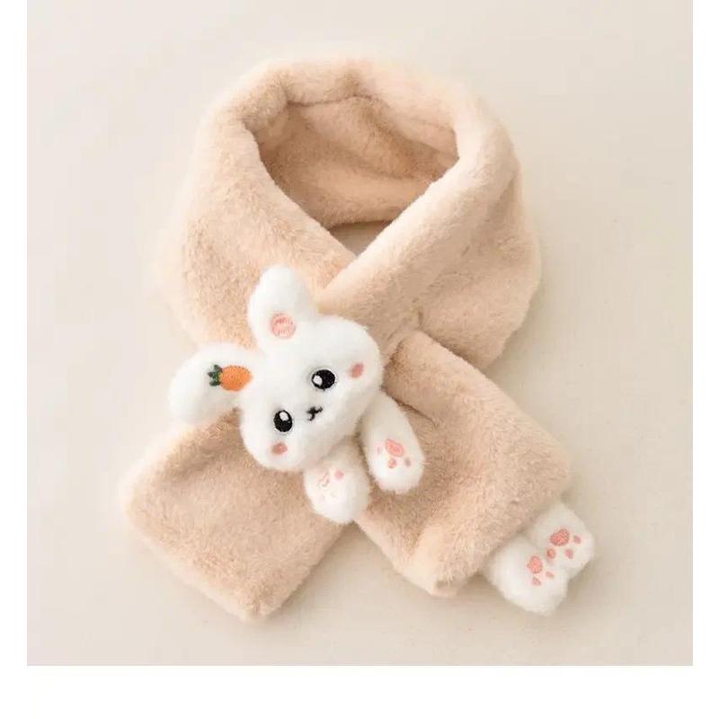 Boys Girls Winter Scarfs Thick Plush Cross Children's Scarf Baby Bib Cute Cartoon Rabbit Faux Fur Neck Protection Warm Shawl 6