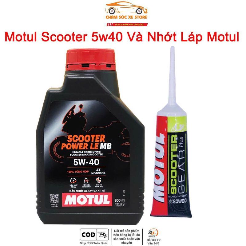 Combo Dầu Nhớt Motul Scooter Power LE 5W40 Dành Cho Xe Tay Ga Và Nhớt Láp Motul