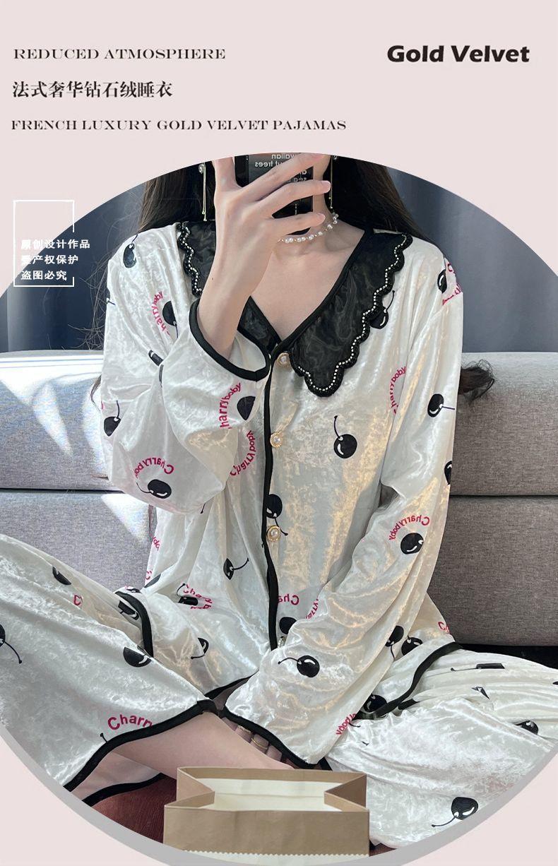 Product Introduction of Bộ Đồ Ngủ Nhung Kim Cương, Cao Cấp, Dành Cho Nữ, Bộ Đồ Mặc Nhà Dài Tay, Phong Cách Pháp Ngọt Ngào Nhung Vàng Mới, Thích Hợp Cho Mùa Xuân, Mùa Thu Và Mùa Đông 29