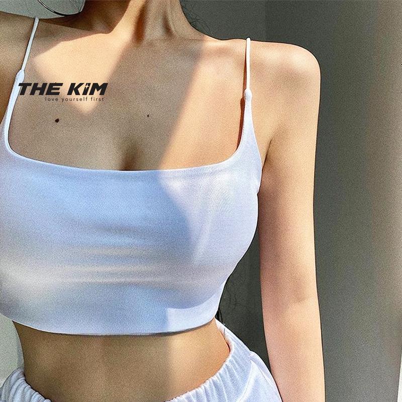 THEKIM Áo croptop 2 dây sợi bún ( không mút ) , vải cotton hai lớp , áo nữ 2 dây A104