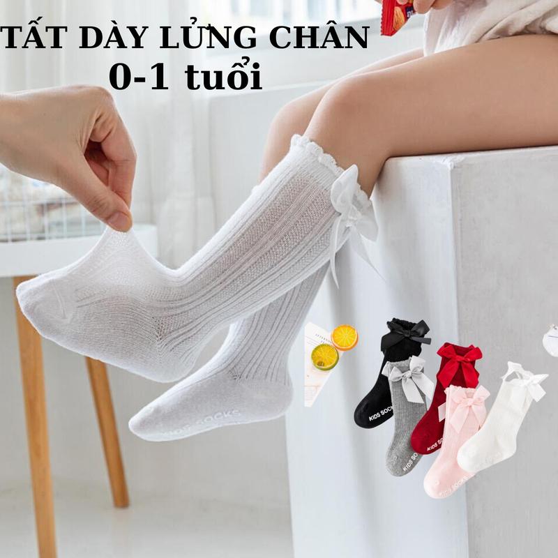 Mã 06 [0-1 tuổi] Tất cổ dài đến lưng gối đính nơ phong cách cotton, phong cách vintage cho bé, day dẹp